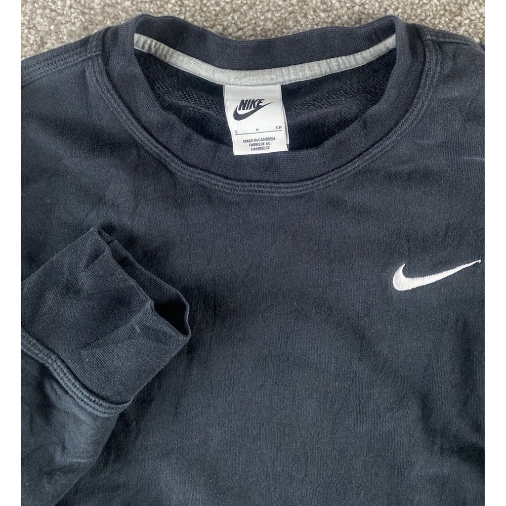 VTG Nike Sweatshirt Fleece Mens S Black Long Sleeve Y2K Skater Warm Cotton/Poly